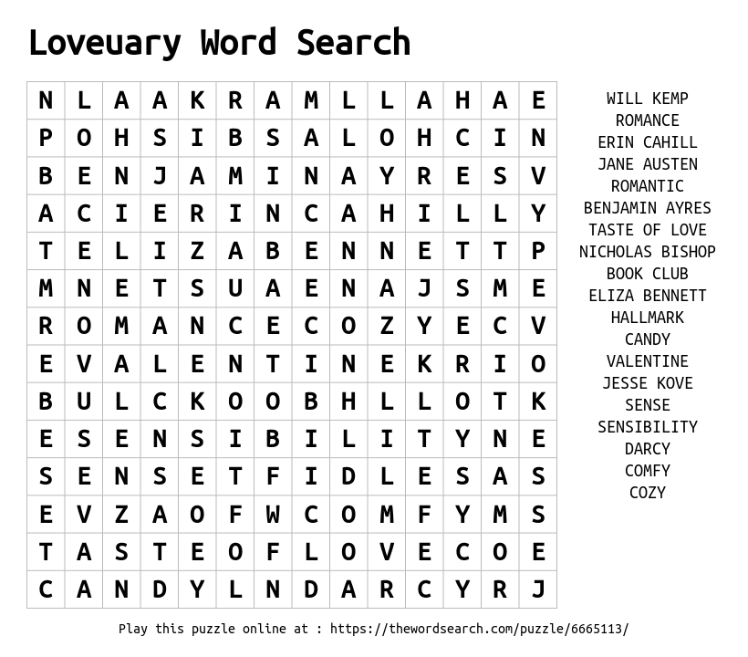 2024 Loveuary Movies word search