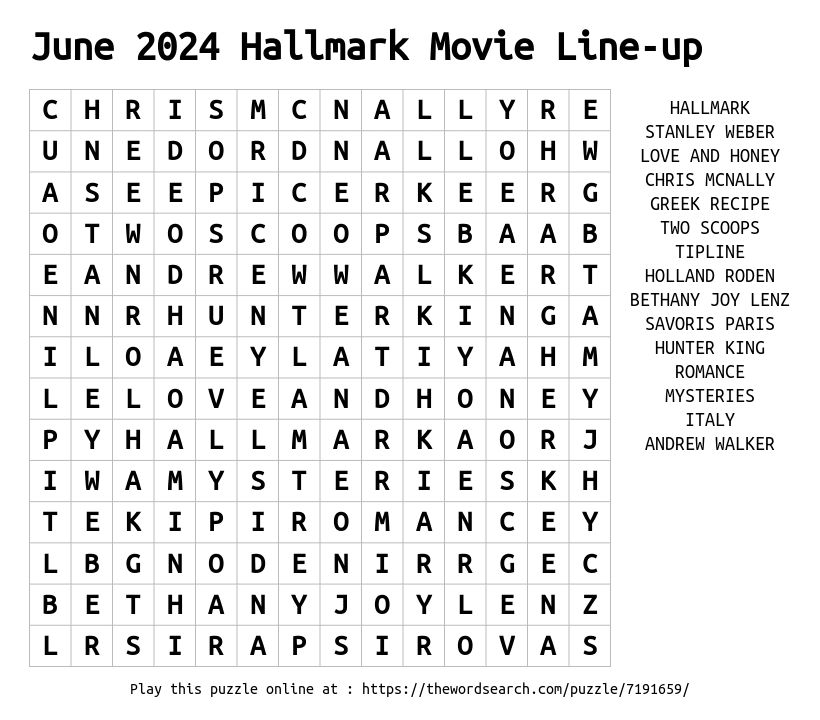 June 2024 hallmark word search