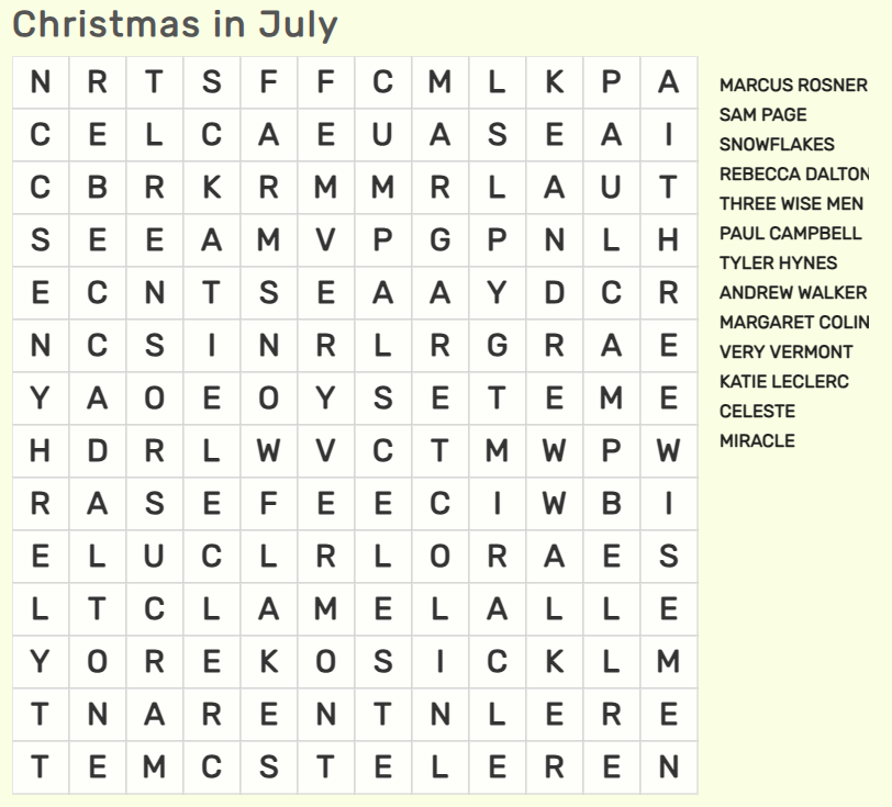 Christmas in July Word Search